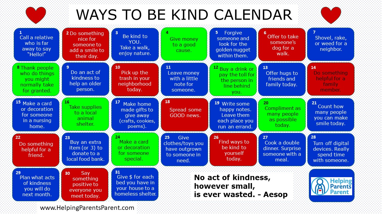 Ways To Be Kind Calendar Helping Parents Parent