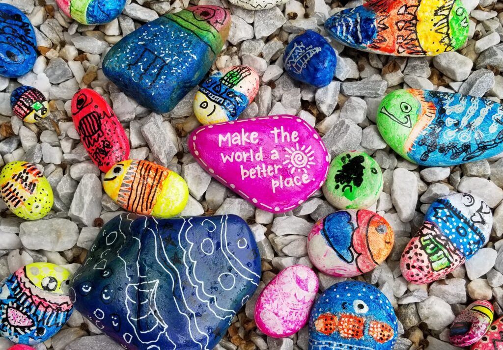 brightly colored painted rocks